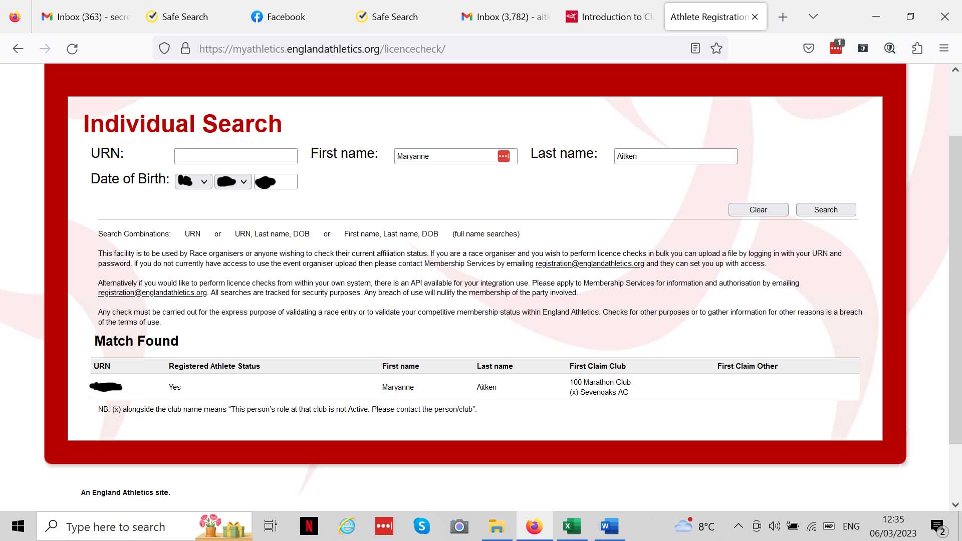 Athlete registration check